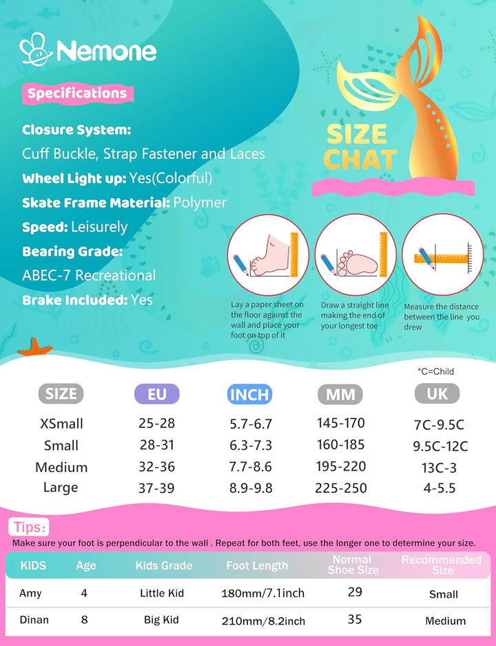NEMONE Rollschuhe für Mädchen Kinder 4 Grössen Verstellbar Blau Violett Rollschuhe für Kinder Drinne