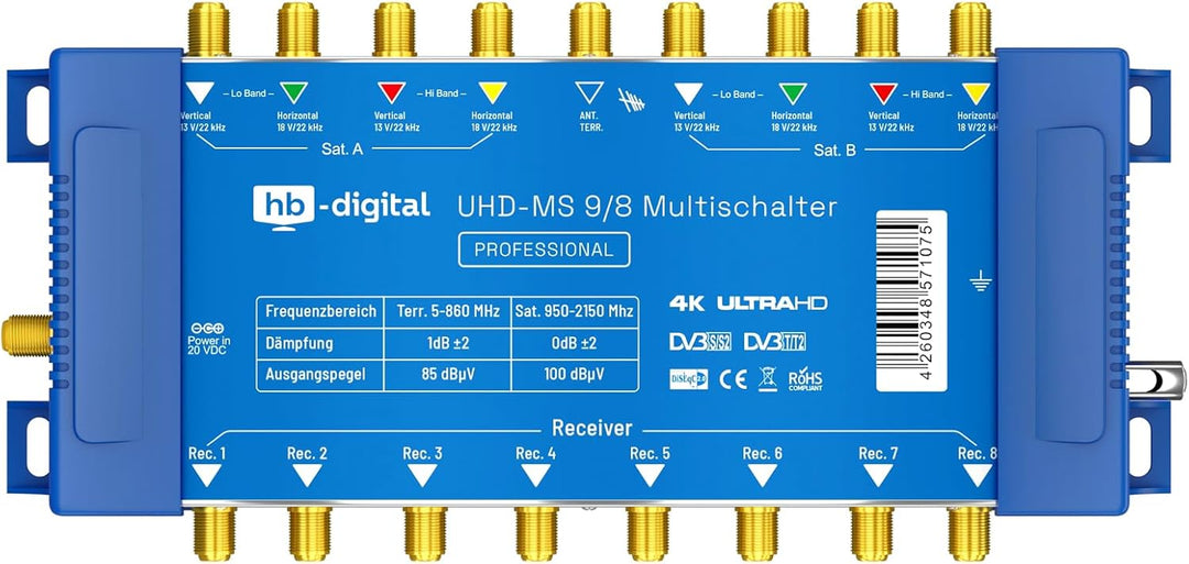 Multischalter pmse 9/8 HB-DIGITAL 2X SAT bis 8 x Teilnehmer/Receiver für Full HDTV 3D 4K UHD 8x Teil