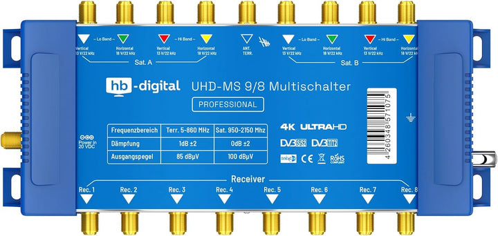 Multischalter pmse 9/8 HB-DIGITAL 2X SAT bis 8 x Teilnehmer/Receiver für Full HDTV 3D 4K UHD 8x Teil