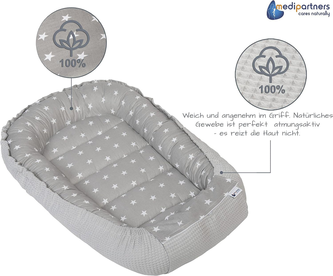 Medi Partners Babynest Kuschelnest Babynestchen 100% Baumwolle Waffle Nestchen Reisebett für Babys S