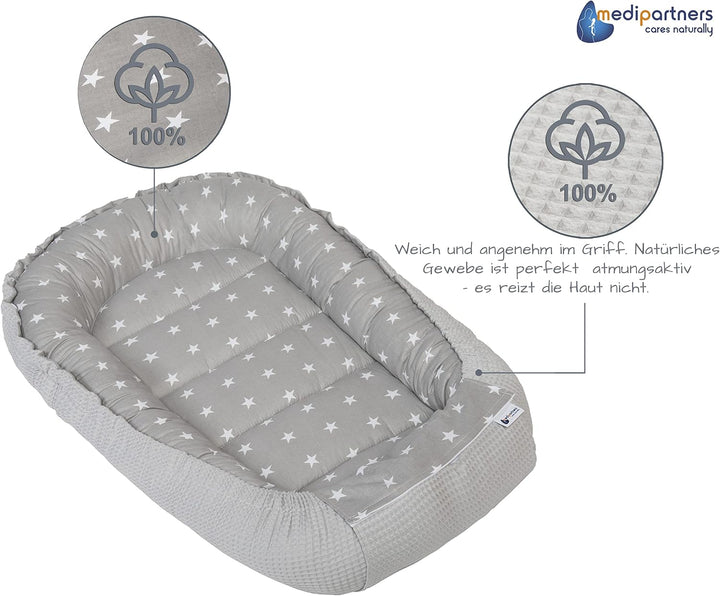 Medi Partners Babynest Kuschelnest Babynestchen 100% Baumwolle Waffle Nestchen Reisebett für Babys S
