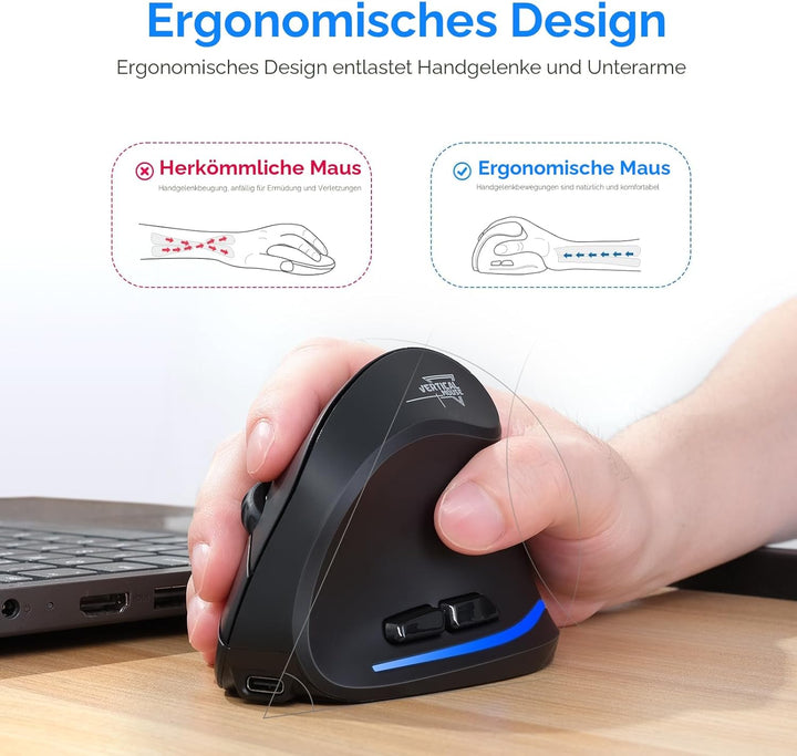 Update-Version 2.4G Vertikale Ergonomische Maus, Silent RGB Vertical Maus, 4800 DPI, 6 Tasten Wieder
