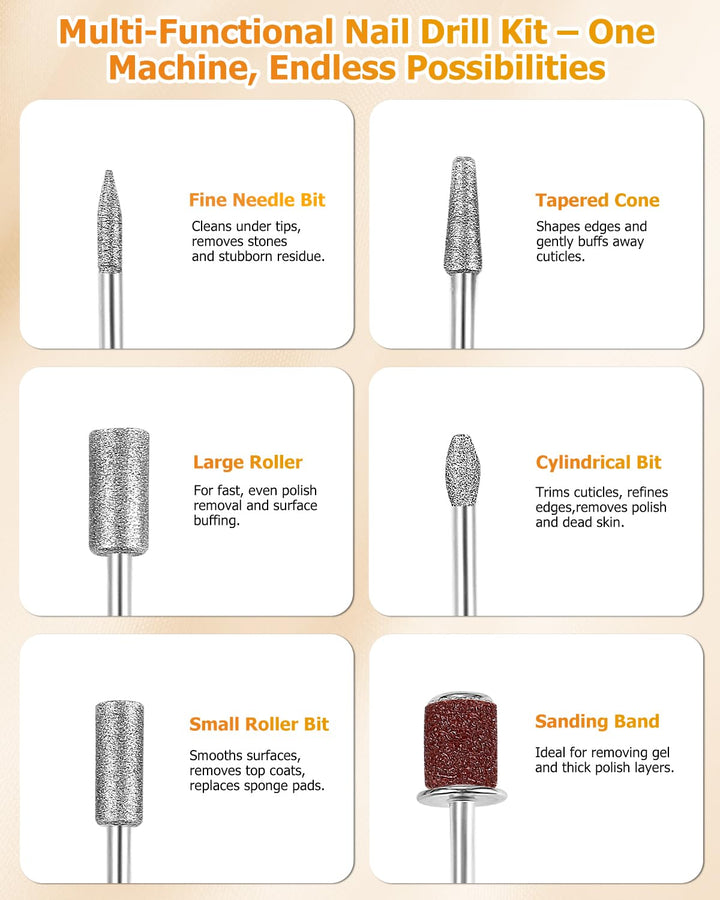 Elektrischer Nagelfräser Professionell, Nagelfeile Elektrisch Professionell, 6 in 1 Nagelfräser, Kab