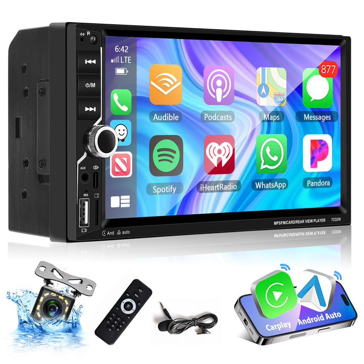 Podofo Carplay 2 Din Car Stereo, 7 Zoll Bluetooth Autoradio, Doppel Din Radio Unterstützung Wireless