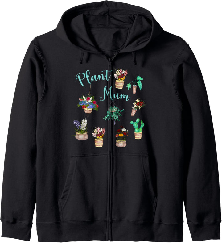 Aquarell Topfkaktus & süsse Blumen Gartenpflanze Mama Kapuzenjacke