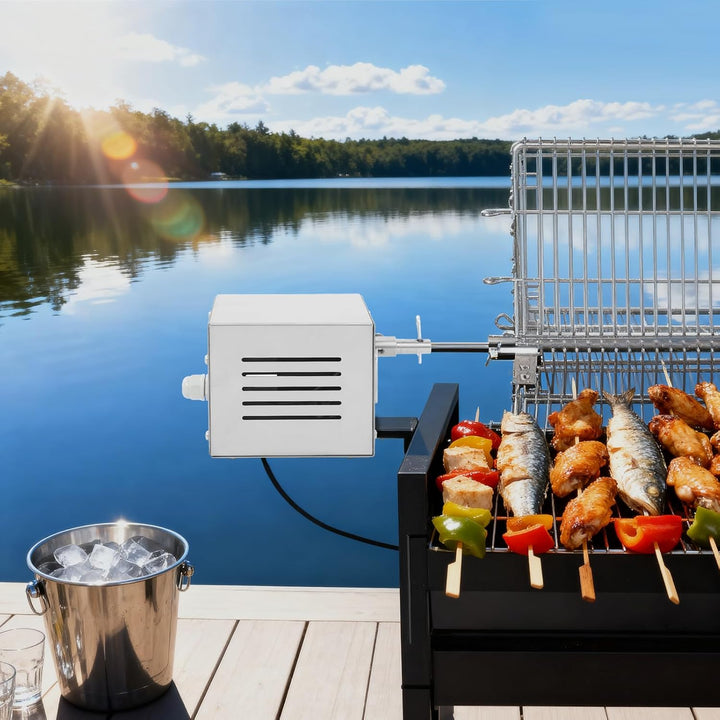 25W Edelstahl Grillspiess Motor, Belastbar BBQ Drehmotor, Barbecue Grill Motor Roaster Grill für Rot