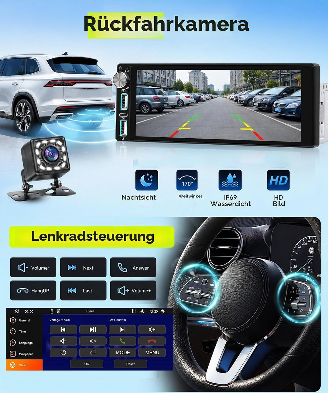 Rimoody DAB+/DAB Autoradio 1 Din mit Wireless Carplay Android Auto Bluetooth 5.2, 6.86 Zoll Touchscr
