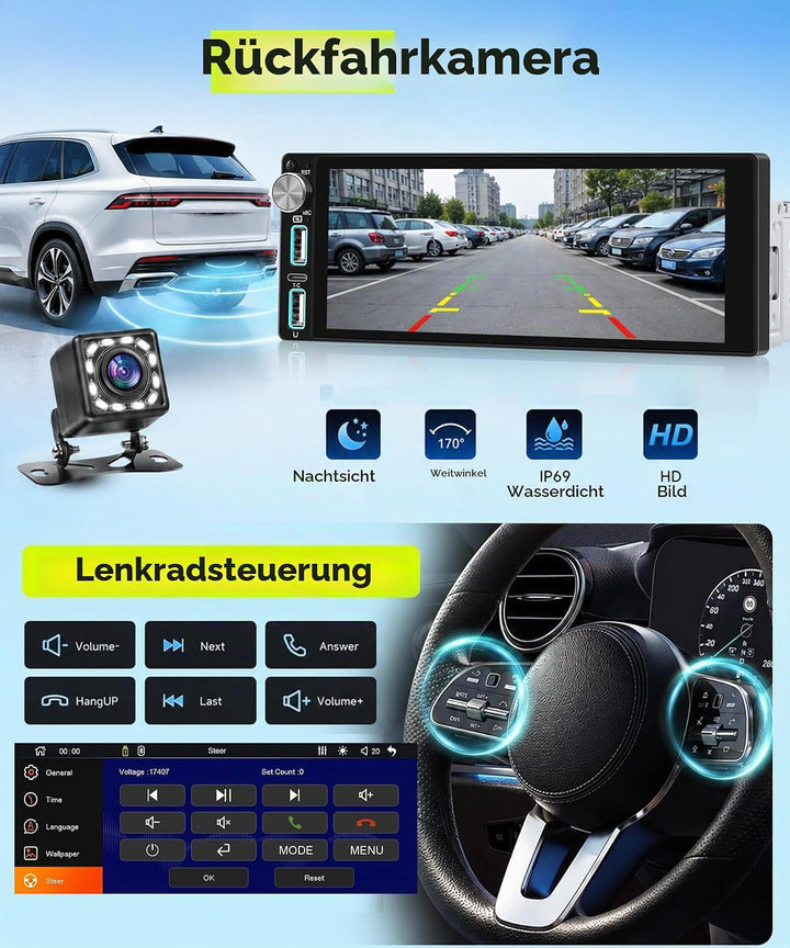 Rimoody DAB+/DAB Autoradio 1 Din mit Wireless Carplay Android Auto Bluetooth 5.2, 6.86 Zoll Touchscr