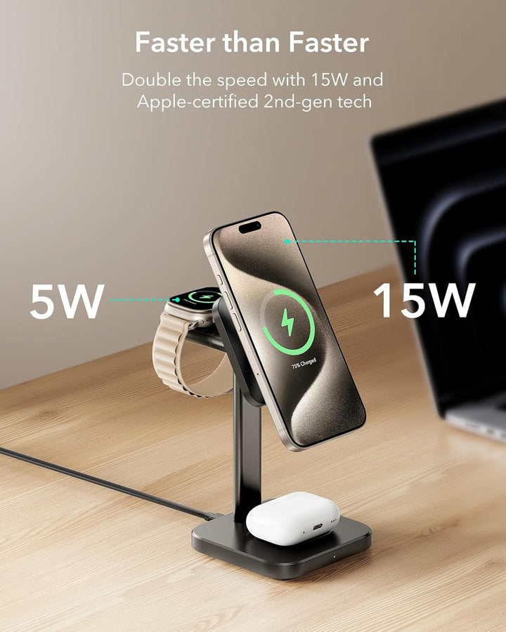 ESR 15W 3-in-1Ladestation für Apple, Zertifizierte MagSafe-Ladestation für iPhone, Magsafe-Ladestati