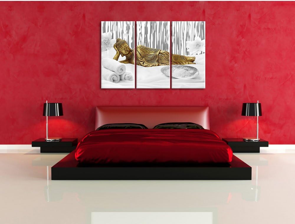 Pixxprint Goldener Buddha auf Handtuch als Leinwandbild/Grösse: 3 Teilig (120x80) cm/Wandbild/Kunstd