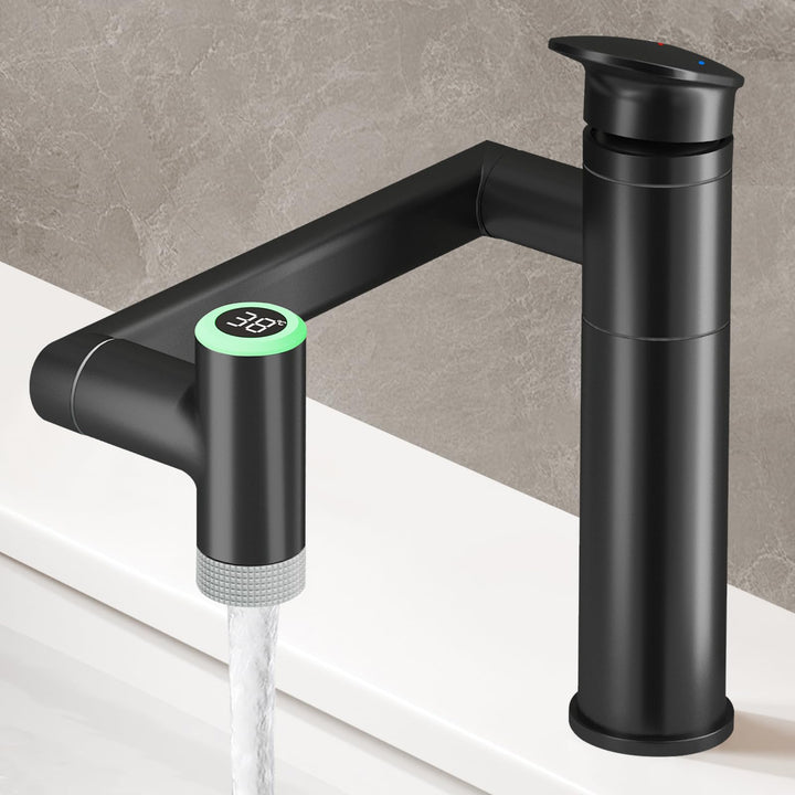 JONKEAN Wasserhahn Bad mit Temperaturanzeige(Batterielos), 1080° Drehbar Einhebelmischer Waschbecken
