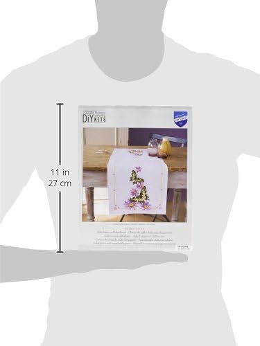 Vervaco Aida Läufer Schmetterling Kreuzstichpackung, Weiss, 32 x 84 x 0,3 cm