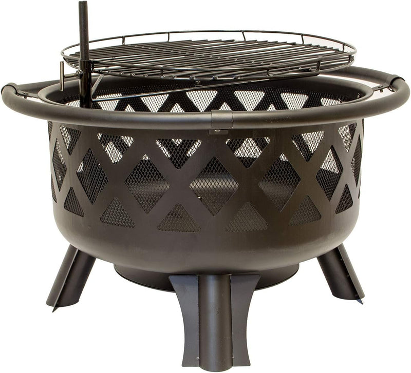 Lemodo Feuerschale mit Grillrost, Feuerkorb für den Garten, Firebowl Ø 75x60 cm, Grillrost schwenkba