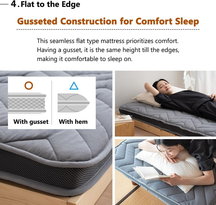 EMOOR Japanische Wollmischung Gepolsterte Futonmatratze GOMA 160 x 202 cm Grau (Fest), Urethan Zwick