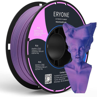 ERYONE Matte Zweifarbig PLA 3D Drucker Filament 1,75 mm +/- 0,03 mm, 1KG f¨¹r 3D-Drucker, Blau & Lil