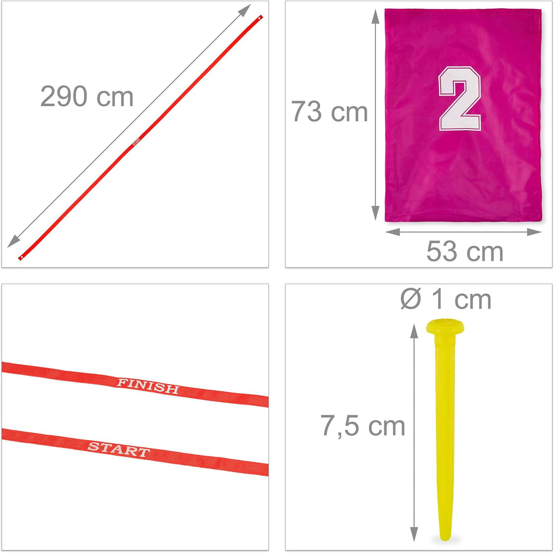 Relaxdays 10028884 Kinderparty, 3 in 1 Set, Garten Spiele für Kindergeburtstag, Sackhüpfen, Eierlauf