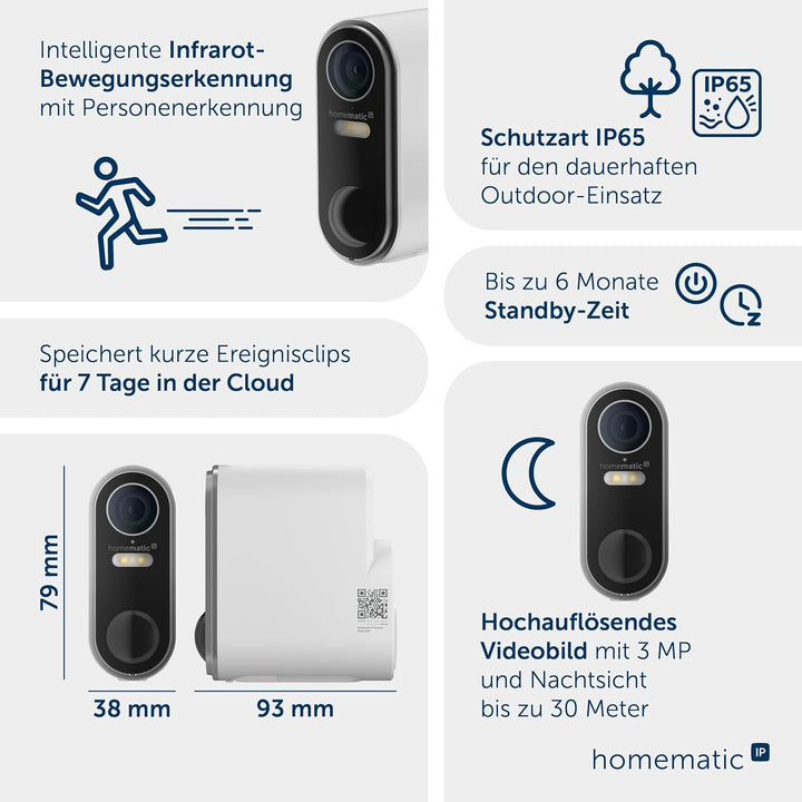 Homematic IP Akku-Aussenkamera, Smart Home, kabellose Überwachungskamera für den Aussenbereich mit A