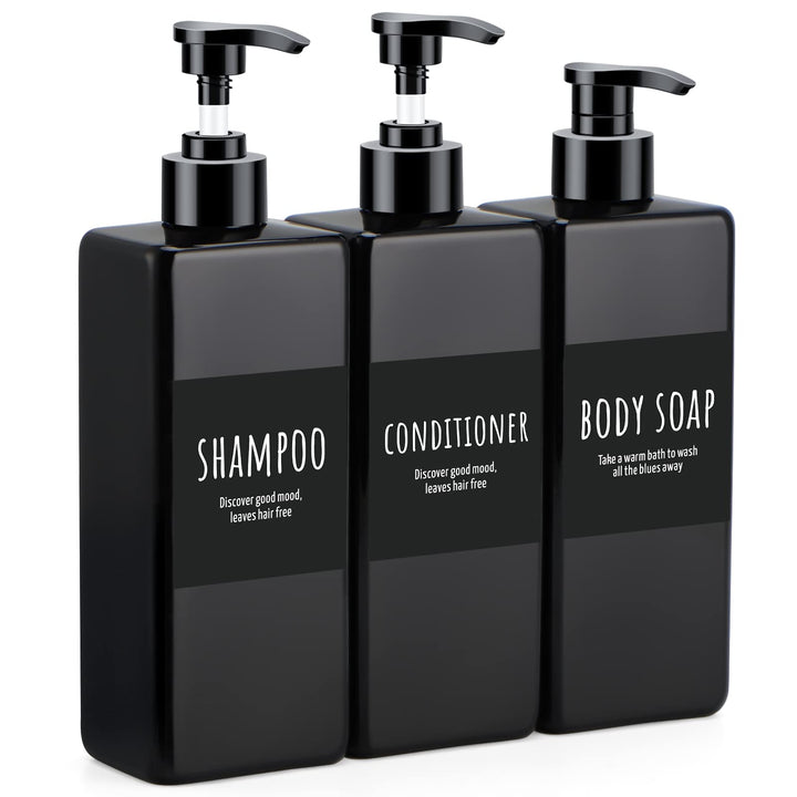 Segbeauty Nachfüllbarer Spender für Dusche, 500 ml, leere Pumppressflaschen mit Etiketten, Kunststof