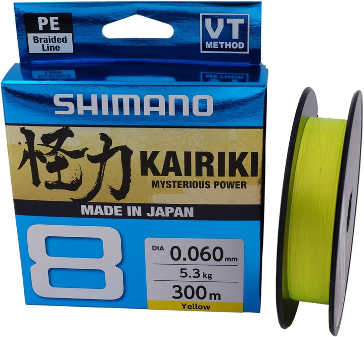 Shimano Kairiki 8, 300 Meter, Gelb, geflochtene Angelschnur, 59WPLA68R3 0.10mm / 6.5kg, 300m, 0.10mm
