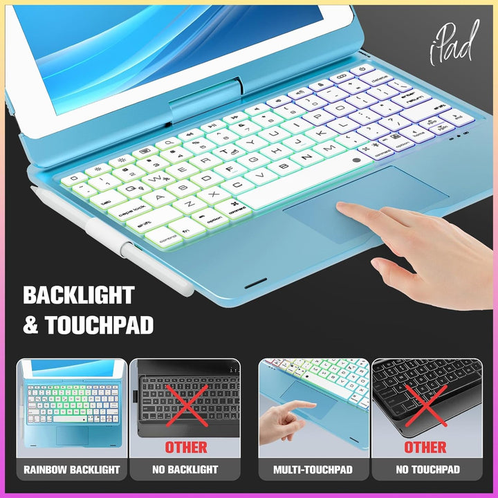 NOKBABO iPad 9. Generation Hülle mit Tastatur, um 360° drehbares Touchpad und 7-farbige Hintergrundb