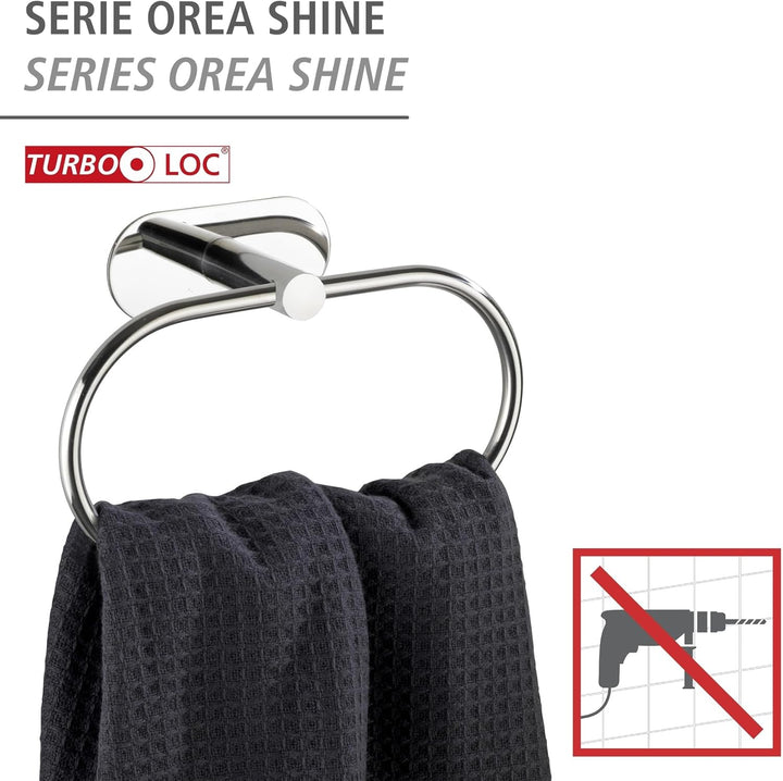 WENKO Turbo-Loc Handtuchring Orea Shine, Befestigen ohne Bohren, flexibel nach Oben und unten bewegl