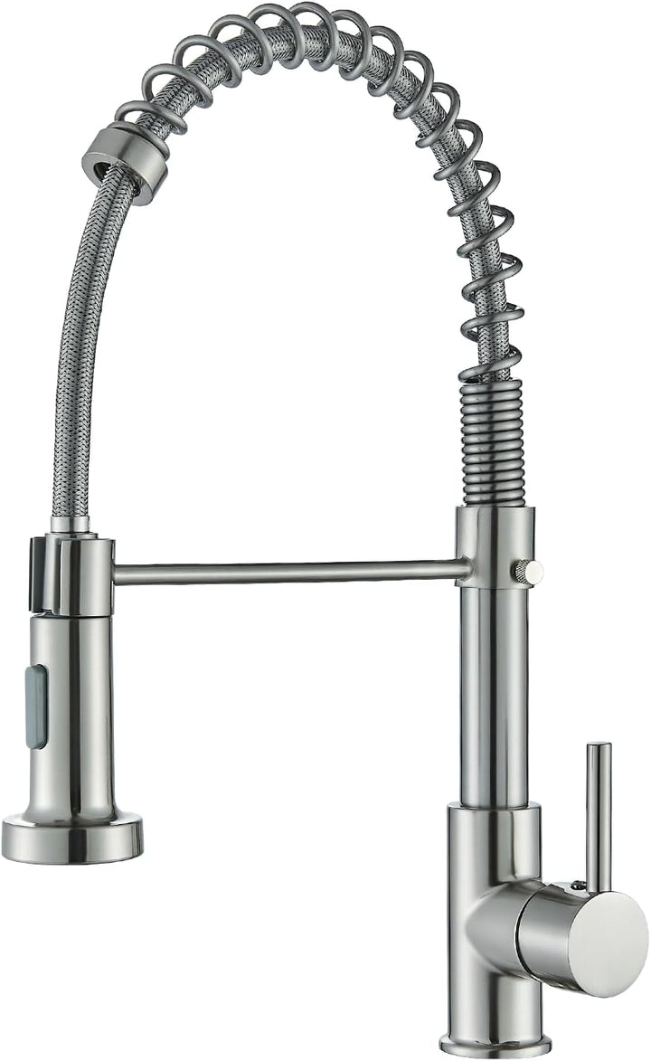 Wasserhahn Küche, Federhahn aus gebürstetem mit Pull Down Sprühkopf,Spültischarmatur 360°Drehung Gee