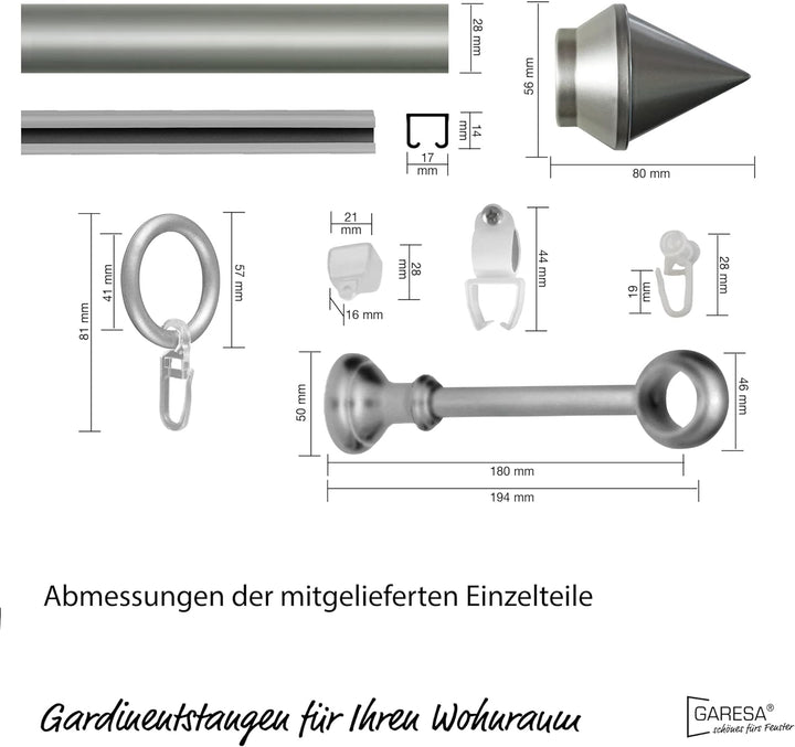 Garesa Gardinenstange Semara Ø 28mm, 2-läufig, Chrom, matt I Stabile Vorhangstange inkl. Ringe + Fal