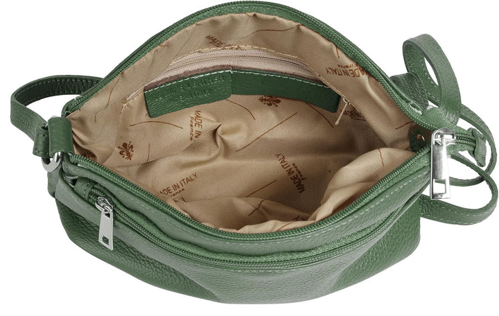 Umhängetasche Echt Leder Damen Made in Italy, Crossbody Bag, Messenger Bag mit Reissverschluss, Schu