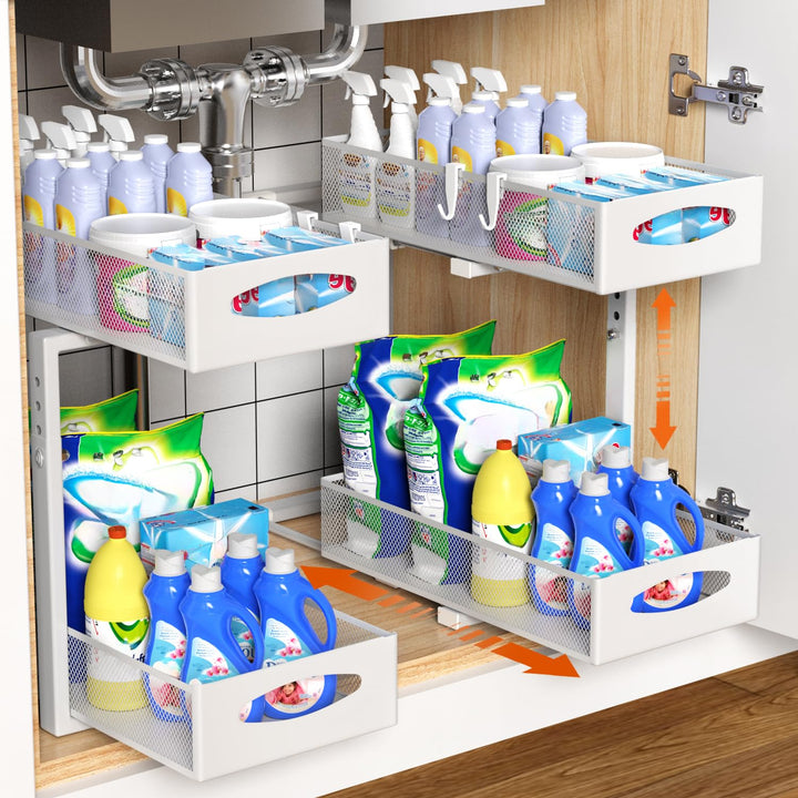 Housolution Spülschrank Organizer, 2 Etagen Metall Ausziehbares Unter Waschbecken Regal mit Schiebes