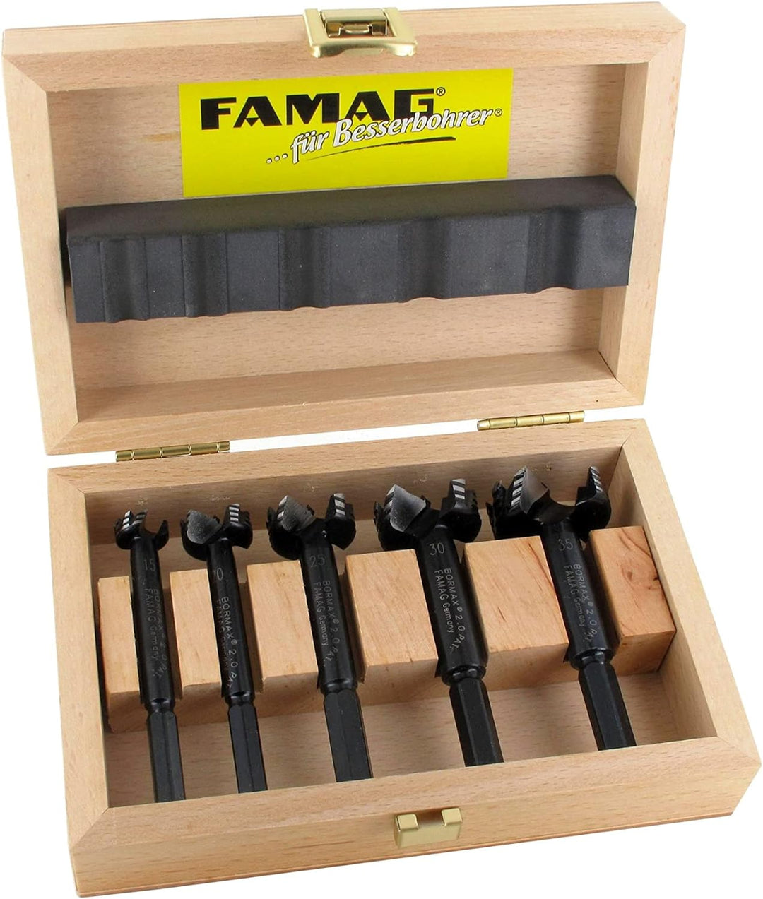 FAMAG Bormax 2.0 WS-Forstnerbohrersatz 5-teilig D=15,20,25,30,35mm im Holzkasten Satz 5tlg. D=15,20,