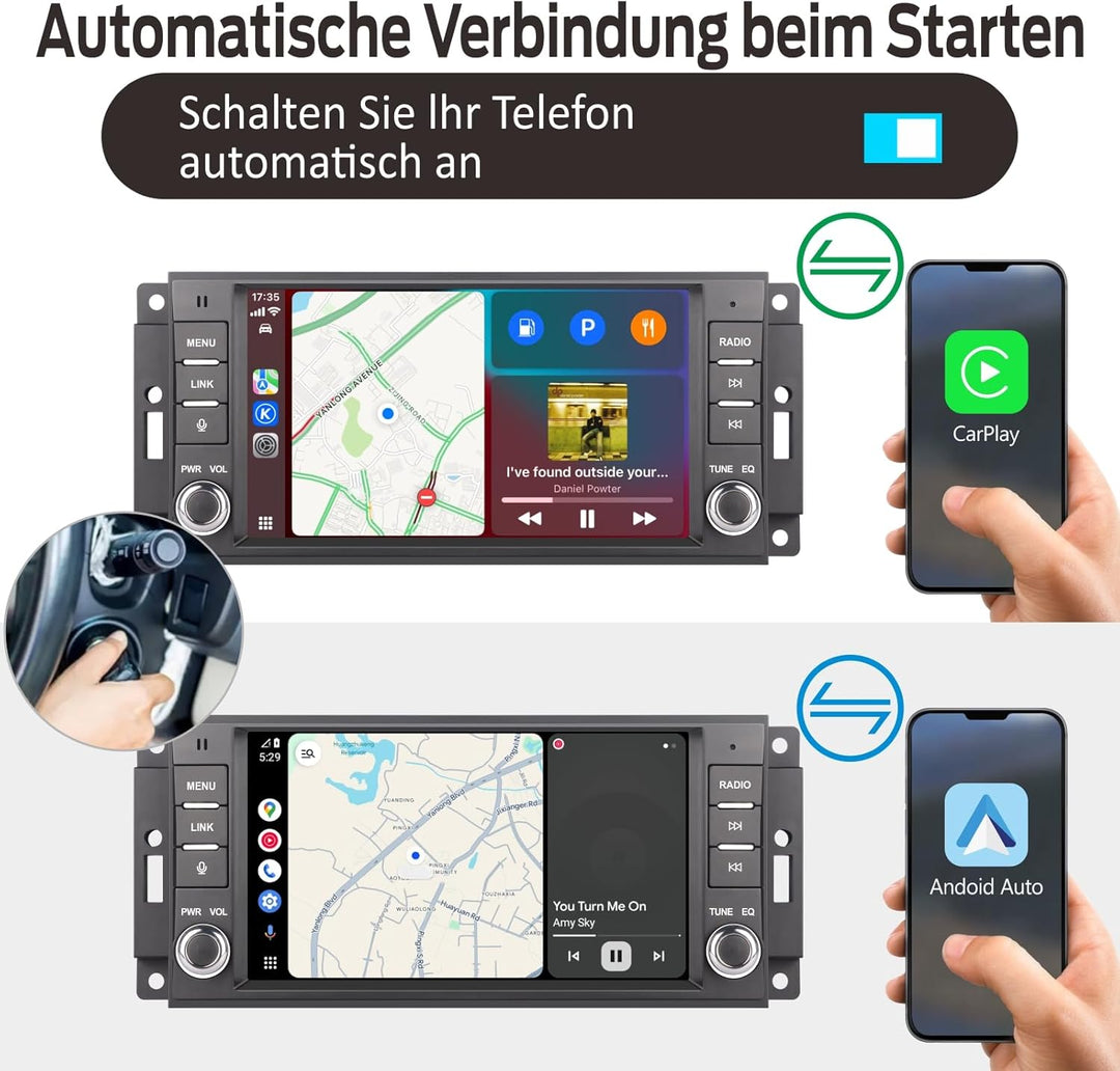 Linux Autoradio Blitzstart für Jeep Wrangler Radio 2007-2018 Chrysler Dodge Ram 1500 | Wireless CarP