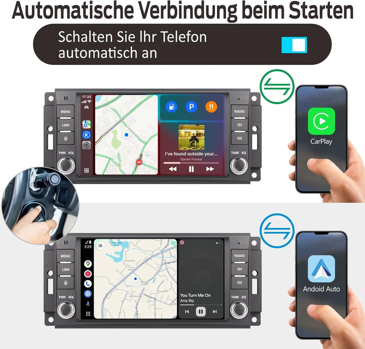 Linux Autoradio Blitzstart für Jeep Wrangler Radio 2007-2018 Chrysler Dodge Ram 1500 | Wireless CarP