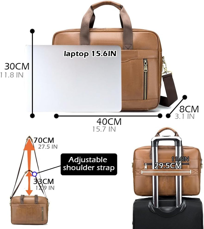 SPAHER Laptoptasche 14/15.6 Zoll Aktentasche Herren Business Tasche Arbeitstasche Herren Echtleder T