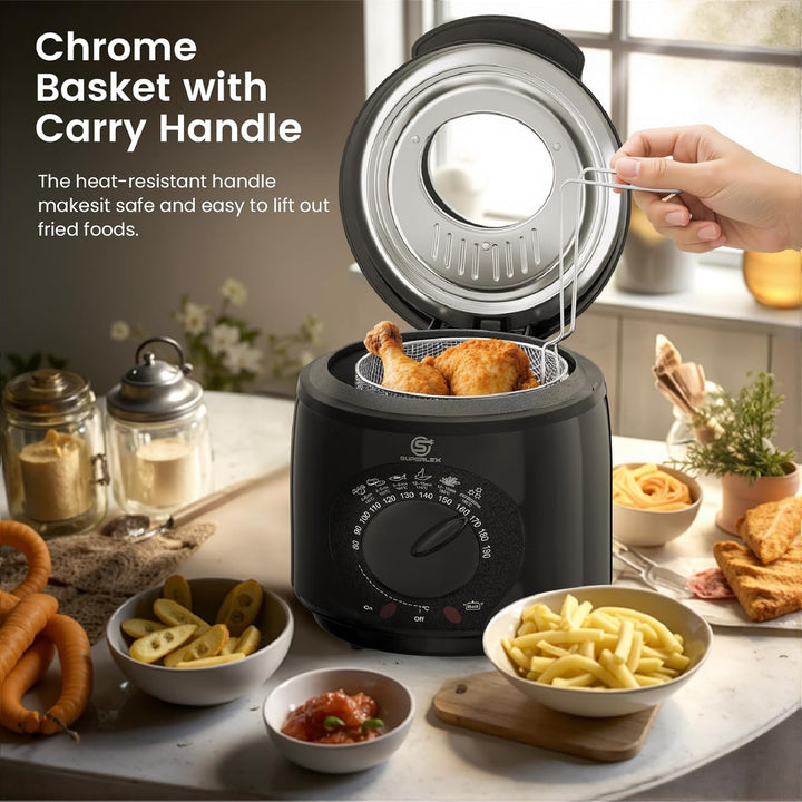Friteuse mit Fett 1L Elektrische 950W Kompakte Mini Fritteuse Öl mit Temperaturregelung Edelstahl Fi