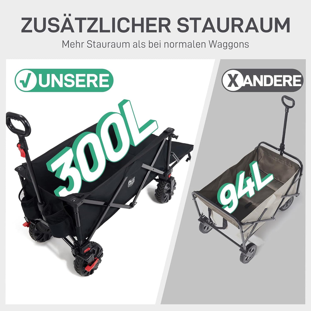 TIMBER RIDGE XXXL Bollerwagen Faltbare 300L Extra Langer mit Faltbarer Heckklappe Handwagen mit Seit