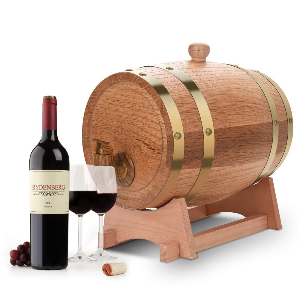 Vintage Eichenfass aus Holz, 3 l, Holz-Eichen-Fass mit Holzständer für Whiskey Rum Port