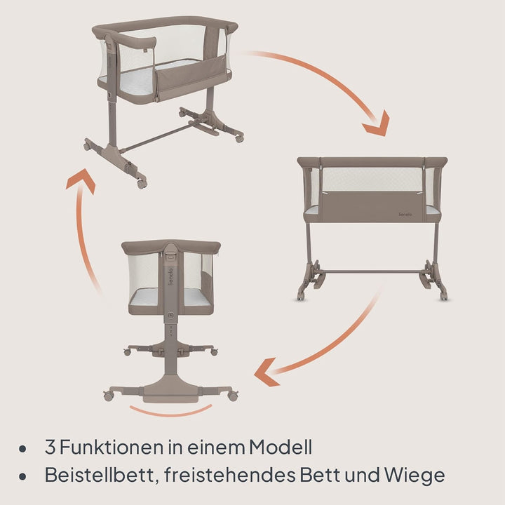 Lionelo Pari Beistellbett 3in1, 6-Fach höhenverstellbar mit Neigungsverstellung für Boxspringbett, a
