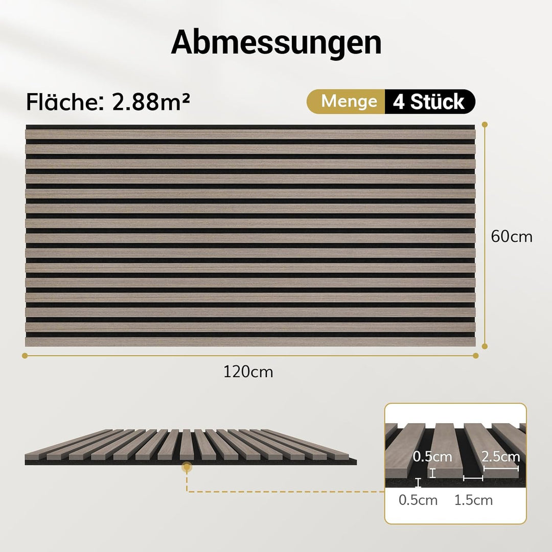 TONOR Akustikpaneele holz, 4 Stück 120x60 cm - 2,88m² Wandpaneele holz Holzpaneele wand als Schallsc