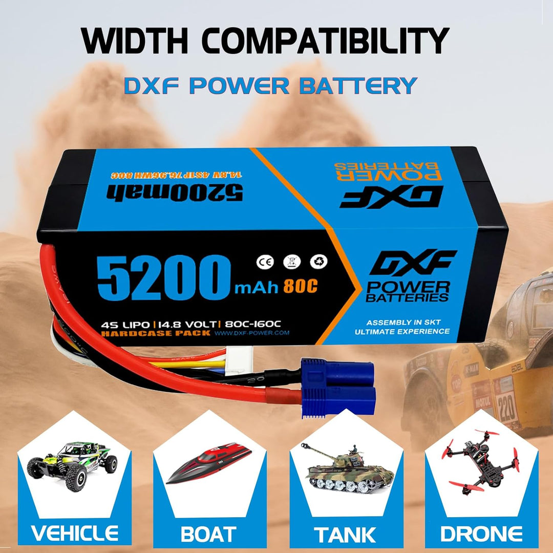 DXF 4S Lipo Akku 14.8V 80C 5200mAh RC Batterie mit EC5 Stecker für RC Car RC Truck RC Auto Boot LKW