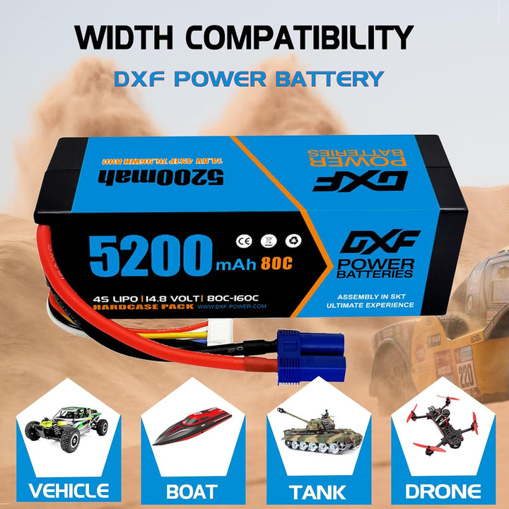 DXF 4S Lipo Akku 14.8V 80C 5200mAh RC Batterie mit EC5 Stecker für RC Car RC Truck RC Auto Boot LKW