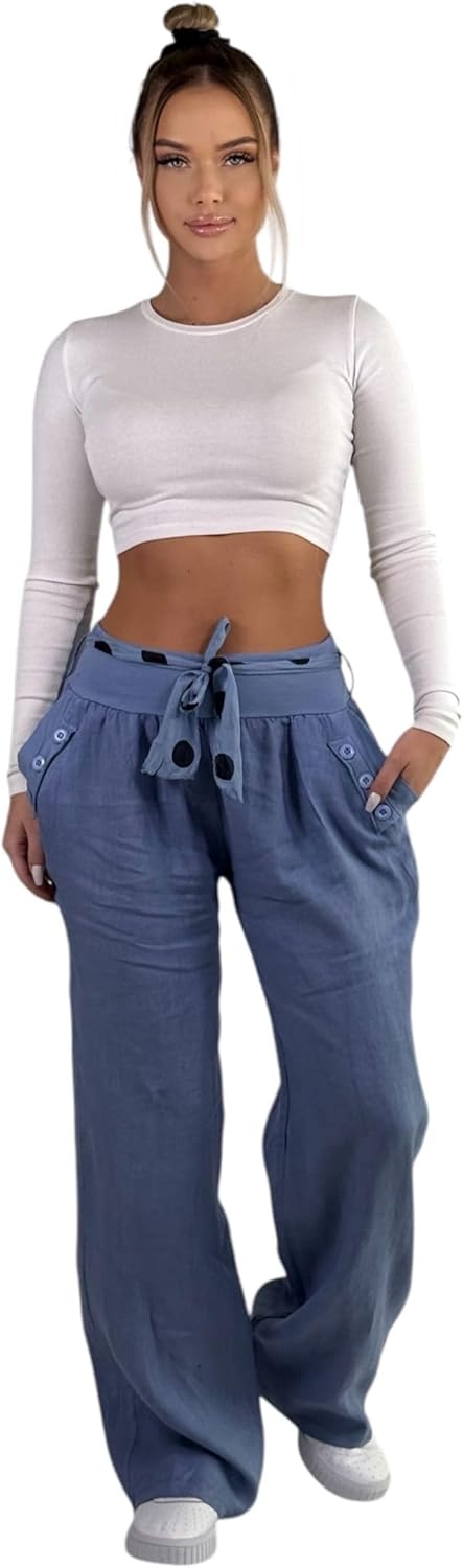Mississhop Damen Leinenhose Freizeithose 100% Leinen Hose Elegante Stoffhose XXL Grau, XXL Grau
