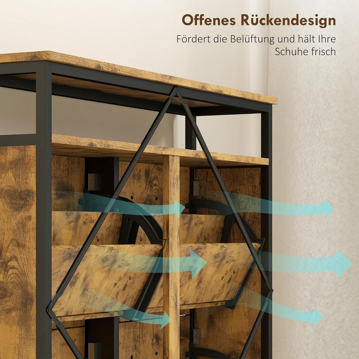 HOMCOM Schuhschrank mit 4 Klappen Schmal Schuhkipper mit Verstellbar Trennwand, offenem Fach Schuhre