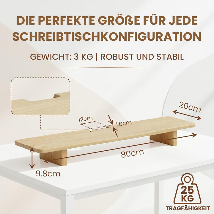 Monitor Ständer aus Holz, Ergonomischer Bildschirmerhöhung Schreibtischorganizer, Naturholz Desktop