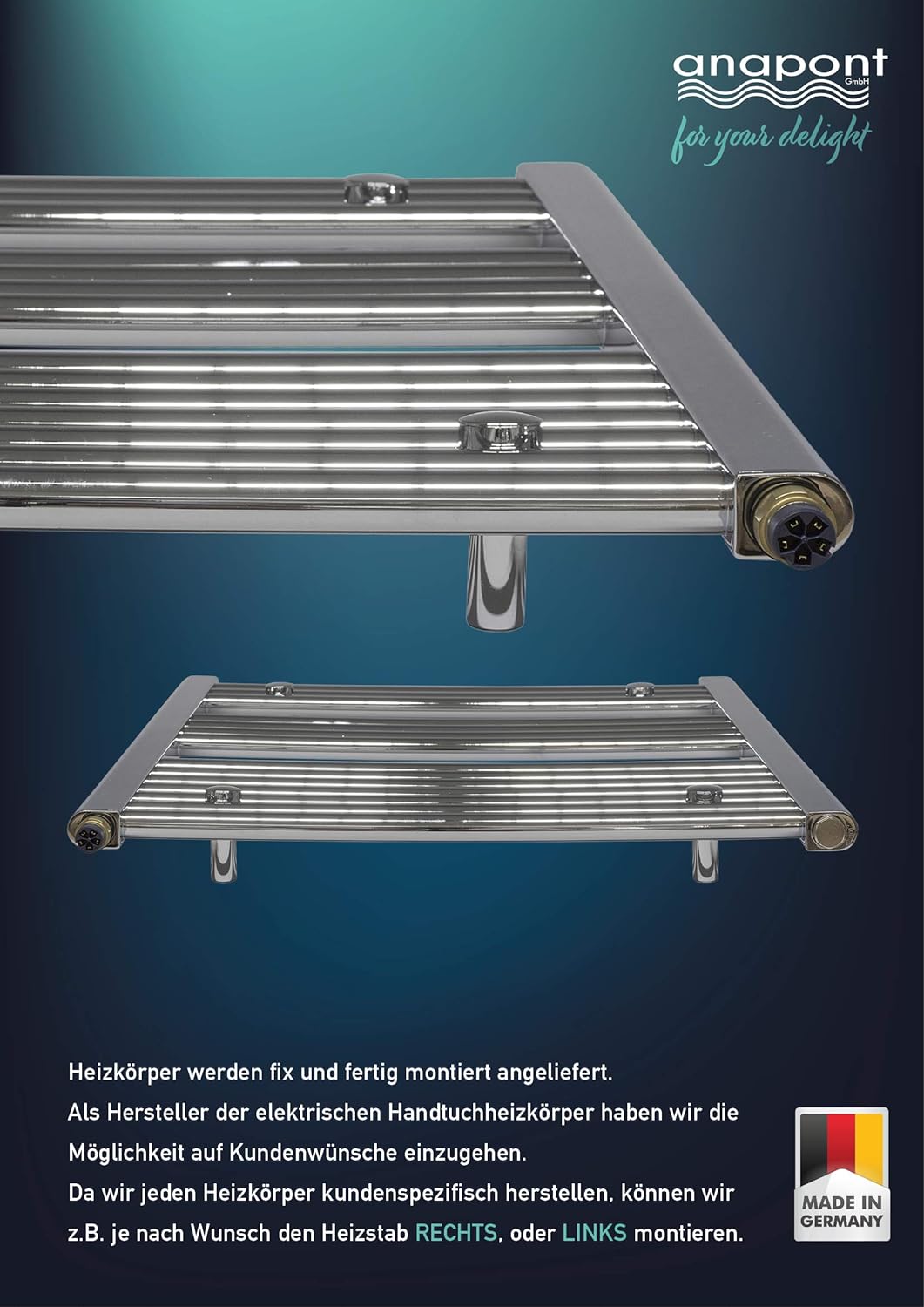 anapont elektrischer Badheizkörper - gerade - Chrom - Timer-Funktion - Handtuchheizkörper - Badheizu