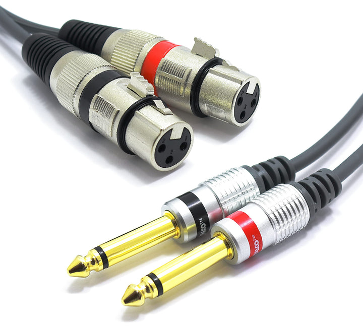 2x XLR Busche auf 2x 6.3mm TS Klinke Kabel 3m Mikrofonkabel 3 Polig Weiblich auf Mono Klinkenstecker