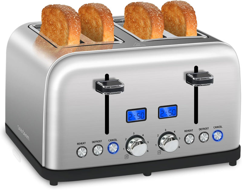 SEEDEEM Toaster 4 Scheiben, LCD-Display, 6 Farbeinstellungen Edelstahl-Toaster, 1,5&