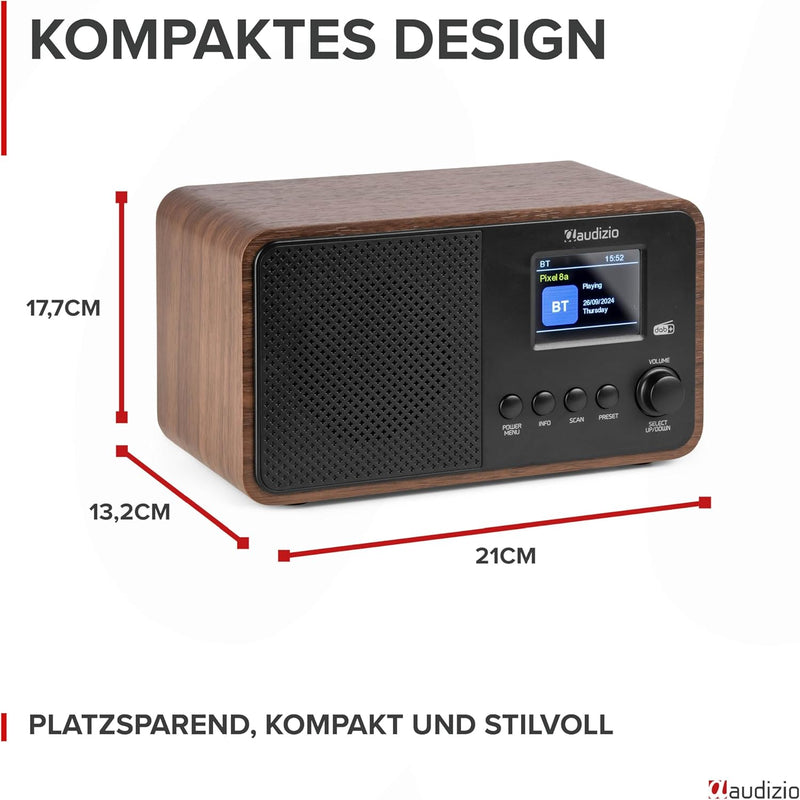 Audizio Avio - Kompaktes DAB Plus Radio mit Bluetooth, Digitalradio, FM & UKW, AUX, 30W Lautsprecher