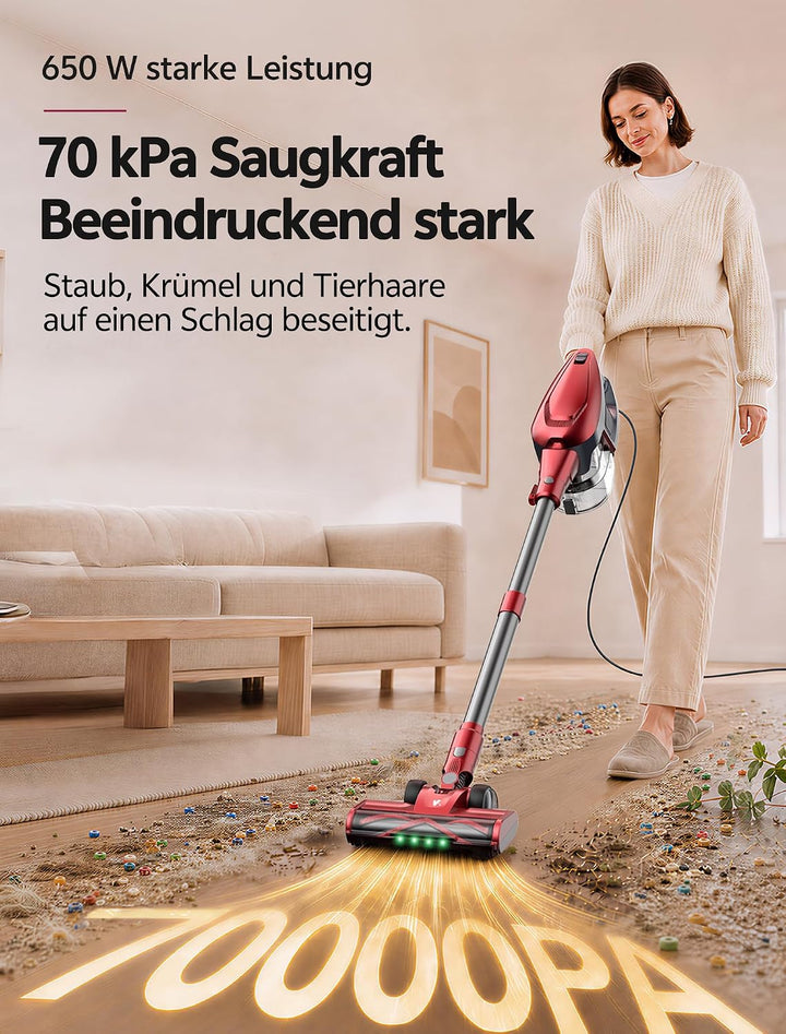 Vexilar C9 Staubsauger mit Kabel, 60KPa &amp; 600W Starke konstante Saugkraft, Staubsauger beutellos, 7m