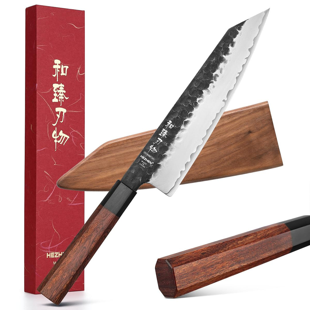 HEZHEN- 21,5CM Kiritsuke Messer,3 Schichten Verbundschmiedestahl Kochmesser,Professionelles japanisc
