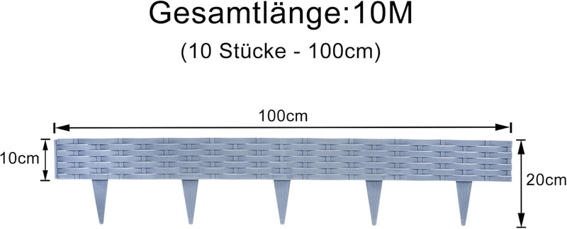 Aufun 10m Rattan Rasenkante Beeteinfassung Kunststoff mit 10 Elemente á 100 cm, Rattan-Optik Design
